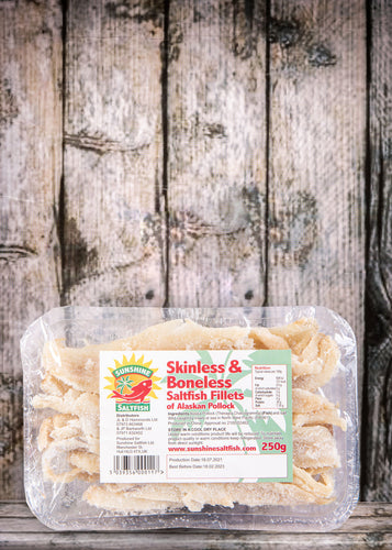 skinless and boneless, fillets, pollock, saltfish, salted fish, trinidad food, trini food, trini food in london, cassava and saltfish, saltfish and cassava, caribbean food, trinidad food in london, trini food in the UK, spicy food, trini shop, trinidad shop